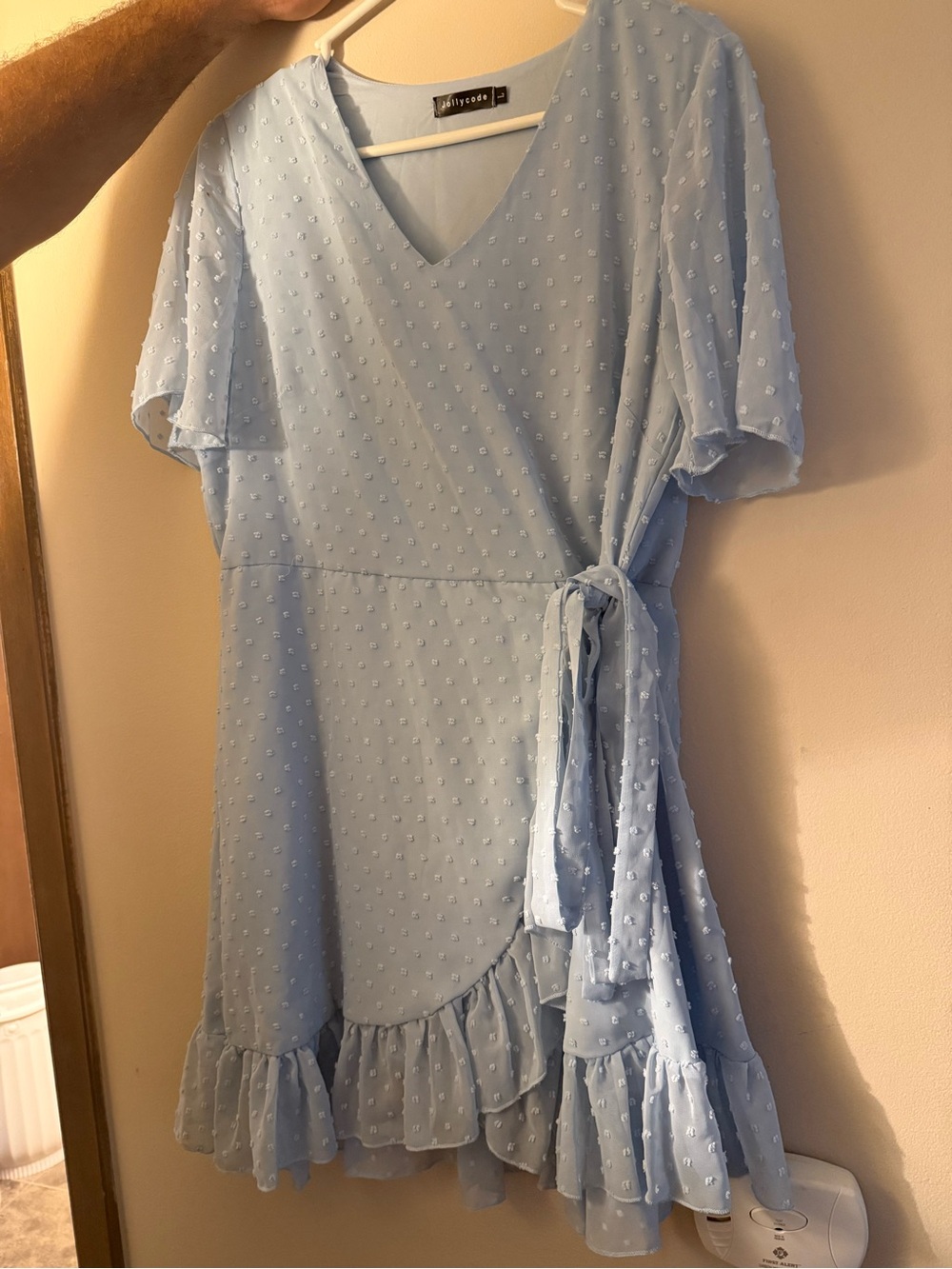 Lillyood Light Blue Wrap Dress with Ruffle Hem